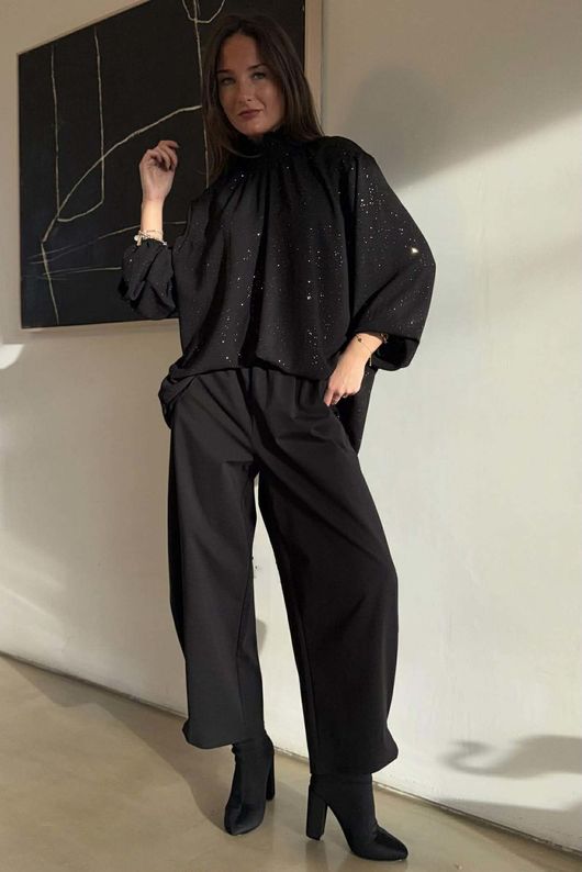 Suki Night Sky Shirring Neck Blouse Black - 